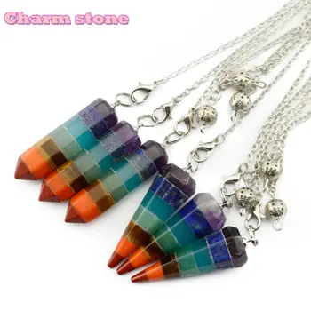 

Rainbow Hexagon cone 7 Chakra Layered Stones Fashion jewelry Spiritual Pendulums Dowsing Reiki Healing crystal Hexagon Bullet