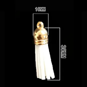 

50pcs Antique Gold Plated Bead Cap White Color Suede Leather Jewelry Tassel For Key Chains / Earrings / Necklace Jewelry Making
