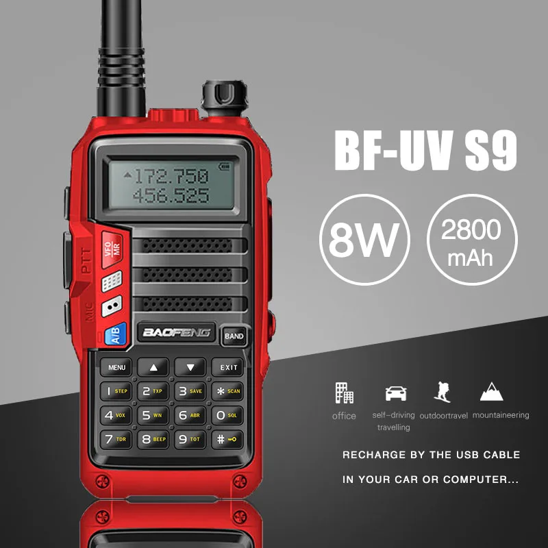 BAOFENG UV-S9 8 Вт Мощный VHF/UHF136-174Mhz& 400-520 МГц двухдиапазонный 10 км длинный диапазон утолщенная батарея рация CB радио