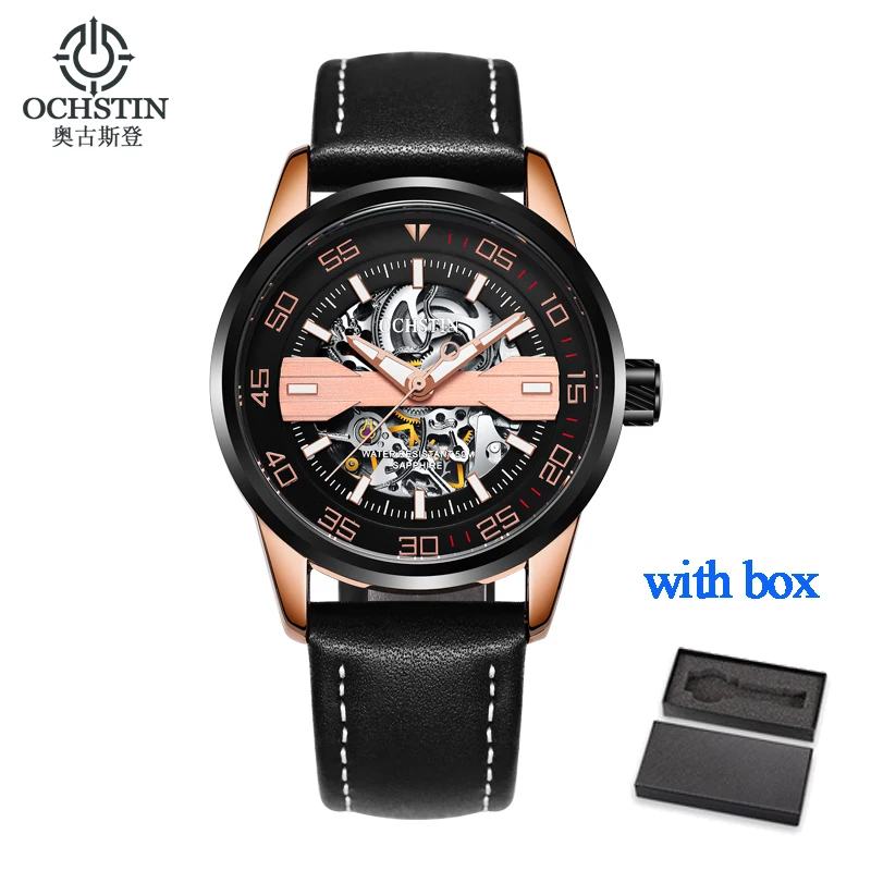 Лидирующий бренд ochстин мужские синие деловые автоматические механические часы мужские спортивные наручные часы Мужские часы для подарка - Цвет: black rose box