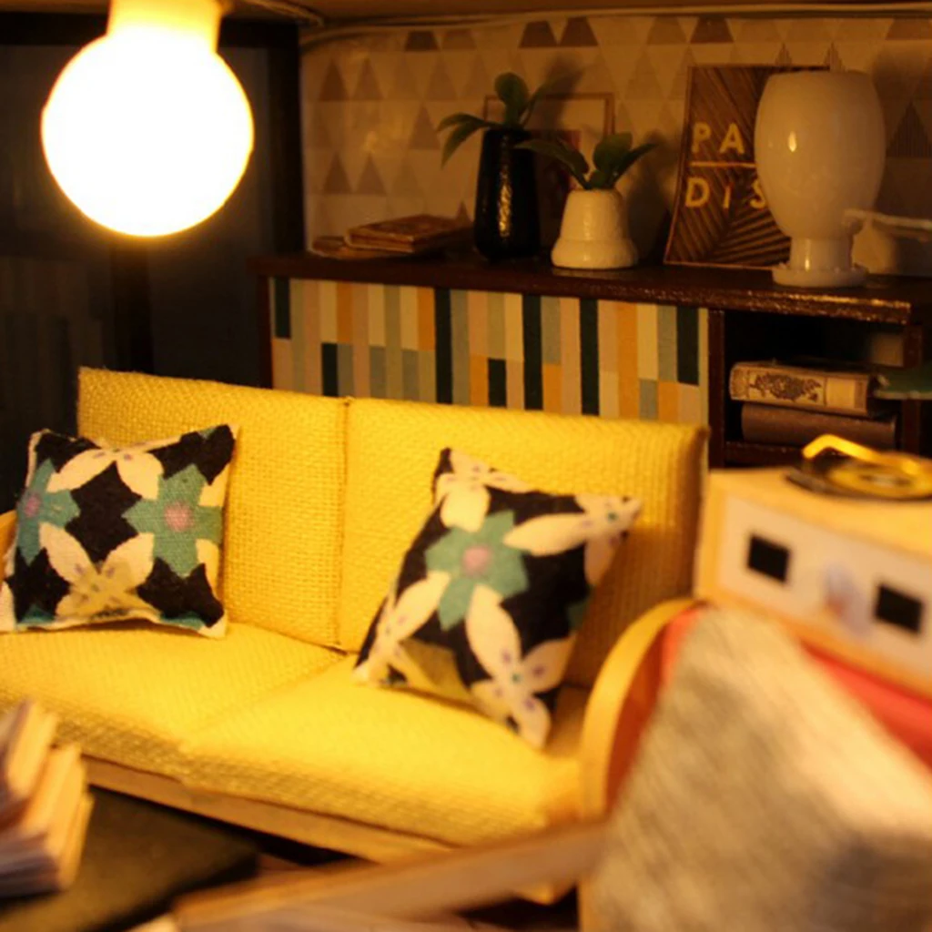 DIY Loft Apartments Dollhouse Wooden Furniture LED Kit Children Puzzle Toy Dollhouse Assemble Accessories
