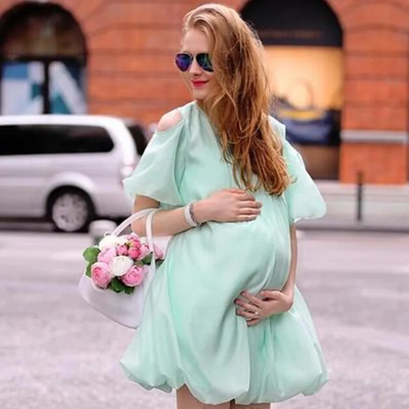 

HI BlOOM 2017 Newest 3 Color Fashion Maternity Short Chiffon Loose Dress O-Neck Casual Clothes For Pregnant Women Gestante HOT