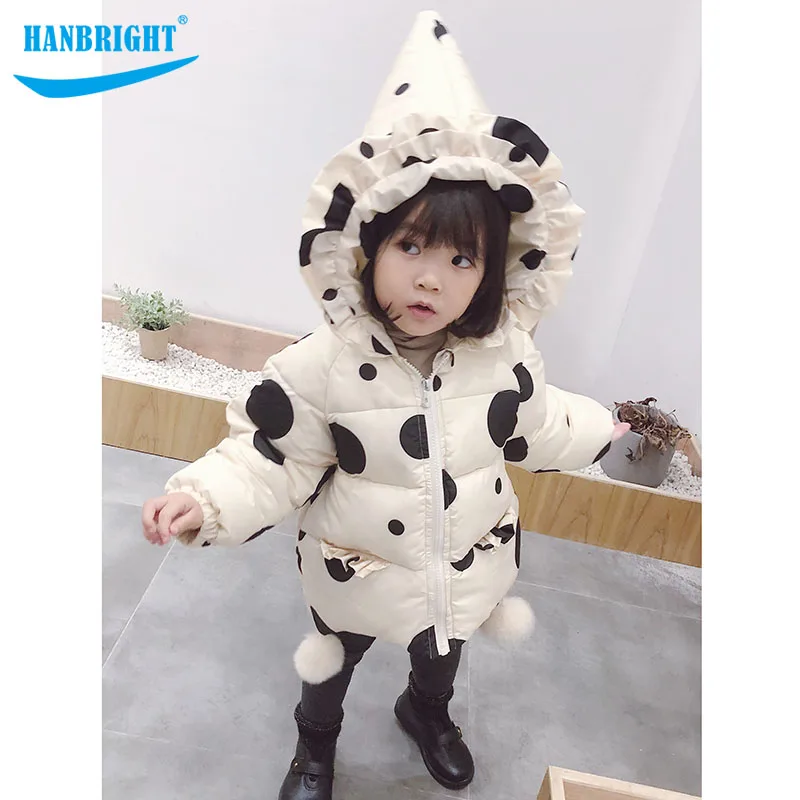 

Thickened Polka Dot Cow Girl Dress Kurtka Zimowa BeBe Winter Clthes Hooded Children Jacket Baby Girl Clothes Christmas Dress