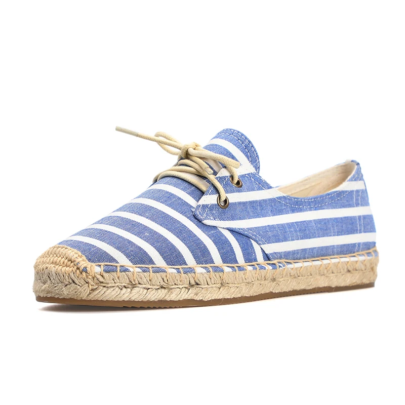 2019 women lace up flat espadrilles striped cotton fabric sneaker | Обувь