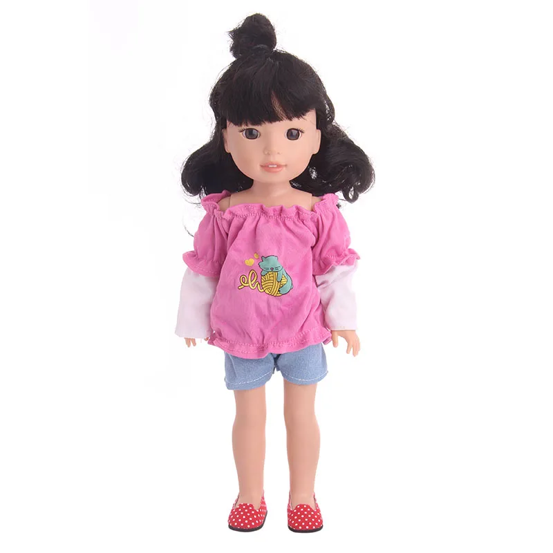 

New arrival Cute Pink Off-shoulder long-sleeved + shorts clothes suit For 14.5" wellie wishers doll(only clothes)