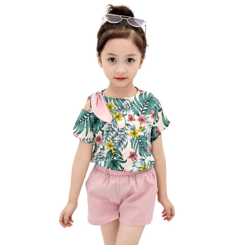 

Kids Clothes 2019 new Summer Print O-neck Girls Clothing Sets Short sleeve Tshirt+Shorts 3-12 years Baby Girl Clothes