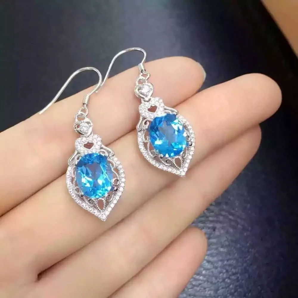 natural blue topaz stone drop earrings 925 silver Natural gemstone