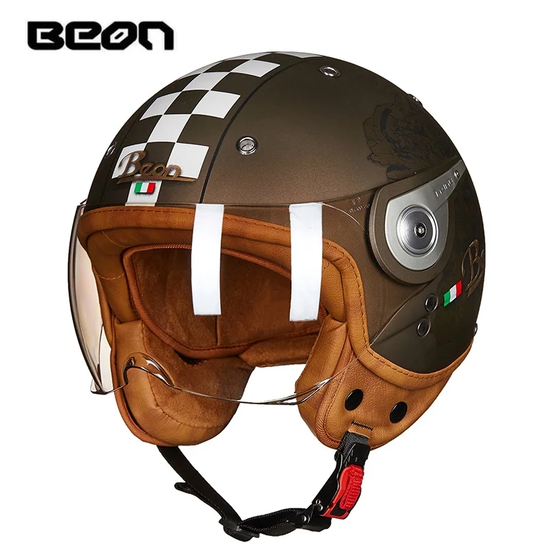 Beon Винтаж внедорожный Мотокросс Feminino мотоцикл половина шлем головной убор шлем capacete casco для верховой езды шлемы - Цвет: brown lattice