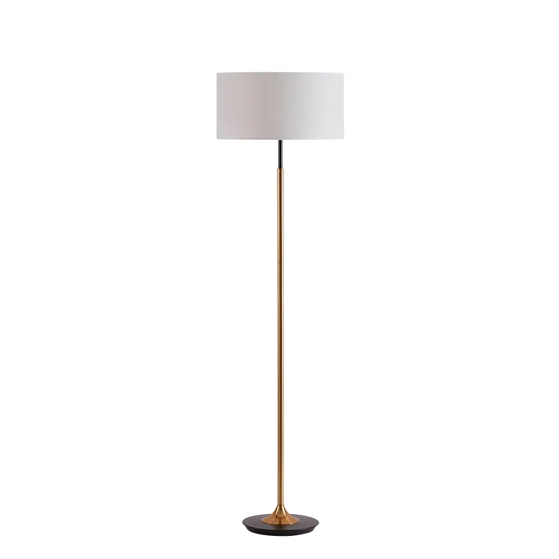Dimmable Floor Lamp / 150cm Height / Fabric Shade / Golden Color / Bronzing Metal Stem / Iron Base in Black Lacquer