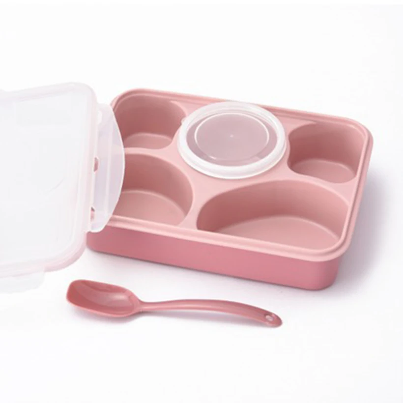 Портативный Здоровый японский Ланч коробок с отделениями ложка микроволновая печь Bento Box для детей взрослых школы пикника еда контейнер - Цвет: pink