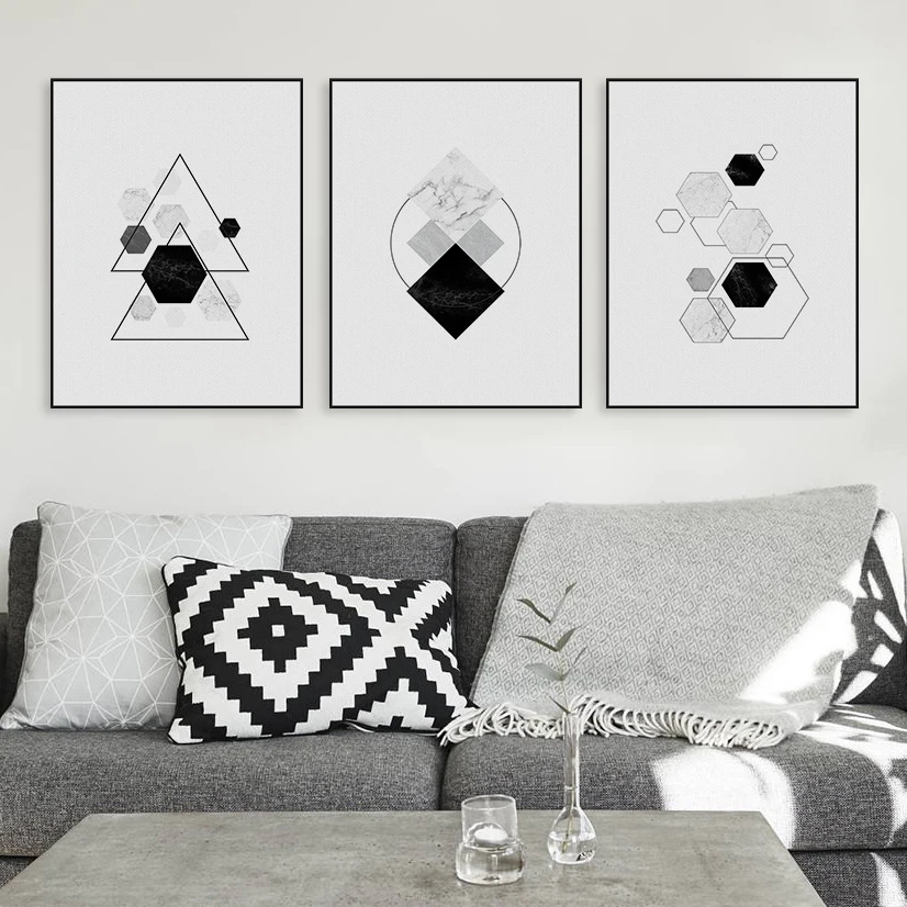 Black-White-Modern-Original-Abatract-Geometric-Shape-Canvas-A4-Art-Print-Poster-Nordic-Wall-Picture-Home