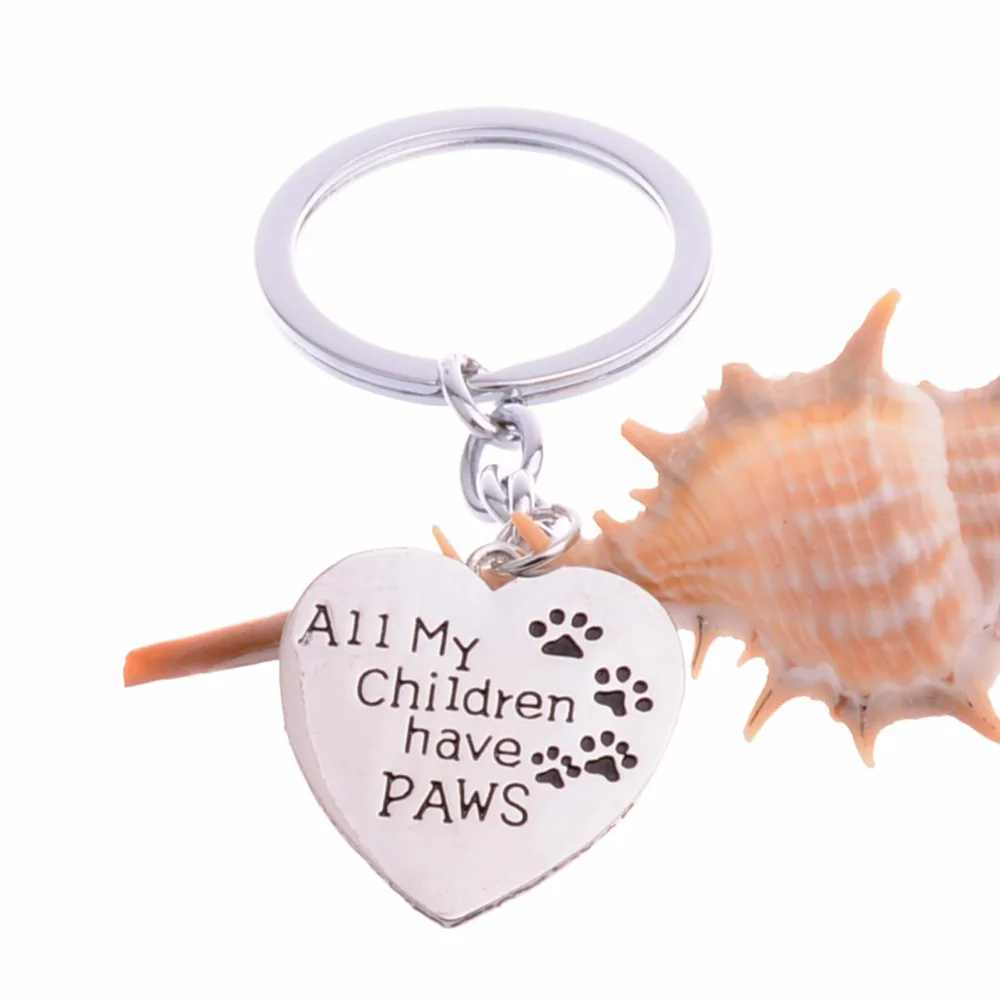 

Bespmosp 12PC/Lot All My Children Have Paws Love Heart Pendant Keychain Dog Tag Keyring Jewelry Family Charm Gift Mother Father