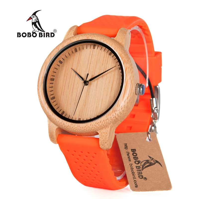 Zegarek damski drewniany na pasku Bobo Bird Color Silikon Orange B05 6 Zegarek drewniany Bobo Bird Color Silikon Orange B05 5