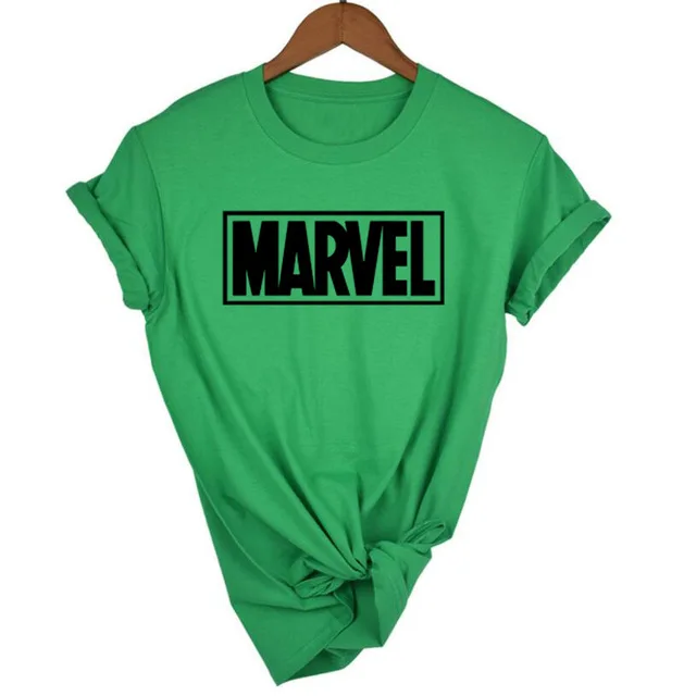 Модная футболка Marvel с коротким рукавом, женская черная футболка с принтом, о-образный вырез, комическая футболка с надпись Marvel, топы, женская цветная одежда, футболка - Цвет: Green-B