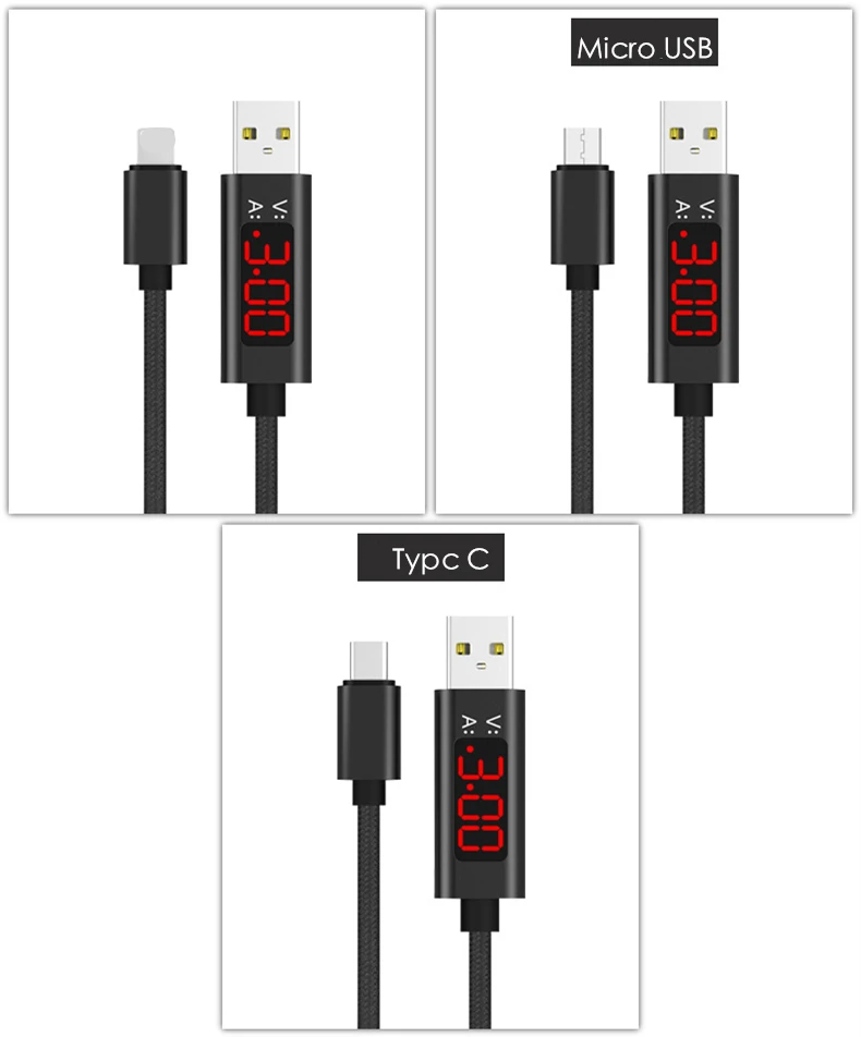 USB кабель 5V 2.4A Быстрая зарядка светодиодный дисплей Тип C кабель зарядного устройства микро-usb для samsung huawei Xiaomi Шнур для iPhone iPad кабель