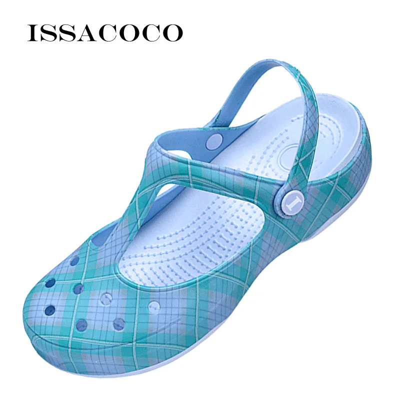 ISSACOCO/летние женские шлепанцы; сандалии; пляжная обувь для сада; прозрачная обувь; однотонные пляжные сандалии на толстом каблуке; домашние шлепанцы; вьетнамки - Цвет: Blue
