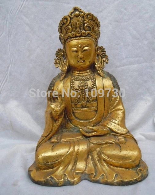 

002981 10 Inch China bronze gild Buddhism Kwan-yin Bodhisattva buddha Sculpture statue