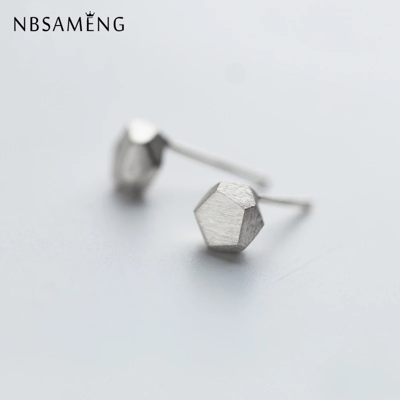 

NBSAMENG 100% 925 Sterling Silver Small Tiny 11*3mm Geometric Polygon Stud Earrings For Women Men Jewelry Gift Prevent Allergy