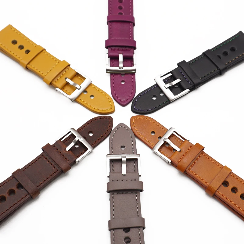 Hot Quality Accessories Watch Belt Pure Color Coffee Genuine Leather Watch Strap 22mm 3