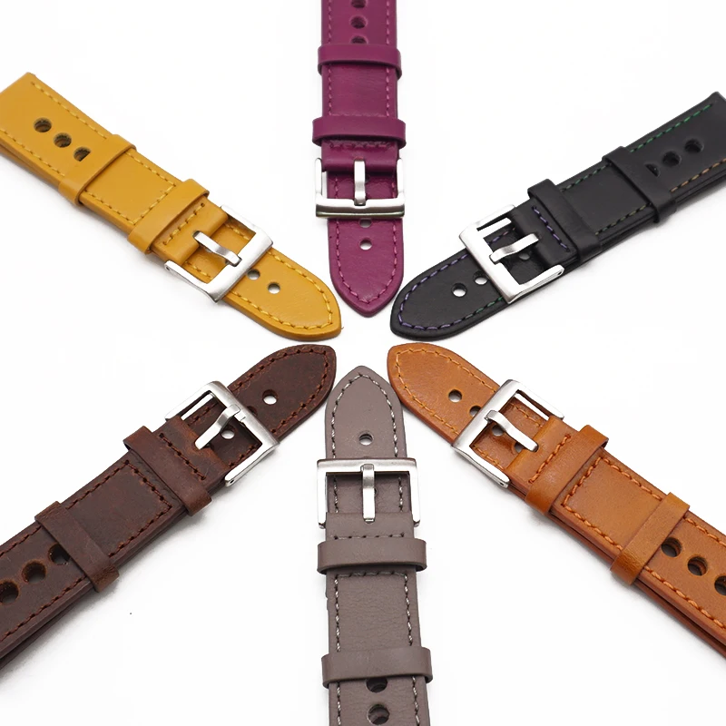 Hot Quality Accessories Watch Belt Pure Color Durk Black Grey Genuine Leather Watch Strap 22mm 3