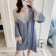 Sexy Womens Night Robe Strap Top Pajamas Suit Summer Two Piec Sleepwear Sets Casual Home Wear Nightwear Sleep Kimono Bath Gown