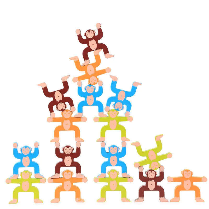 

16pcs Wooden monkey Balancing Frame Baby Early Learning Toy Montessori Teaching Aids Colorful Early Development Wood Blocks Toys