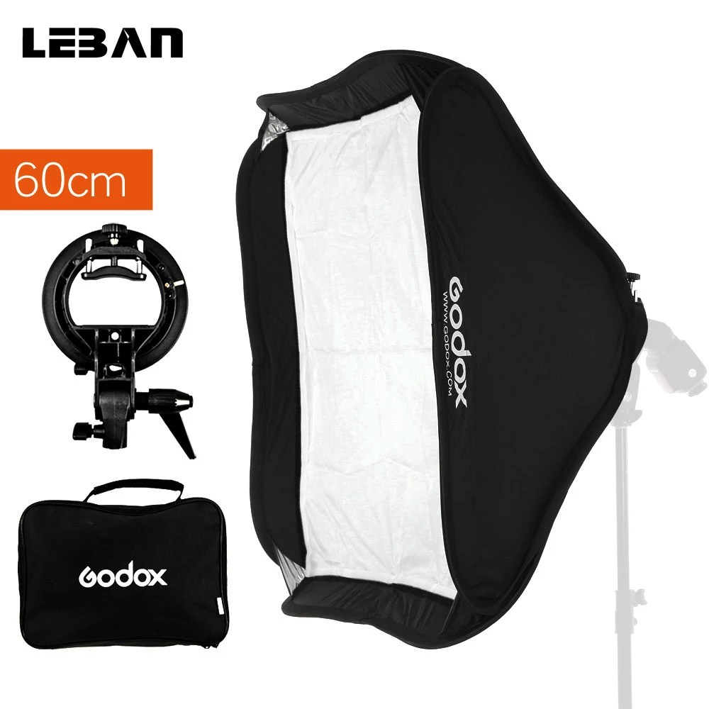 

Godox 60*60cm 24*24inch Flash Folding Softbox Kit with S-Type Bracket Bowens Mount Holder for Canon Nikon Godox Speedlite Flash