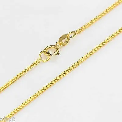 

Fshion Au750 Real 18K Yellow Gold Chain Women 1mm Wheat Link Necklace 16inch