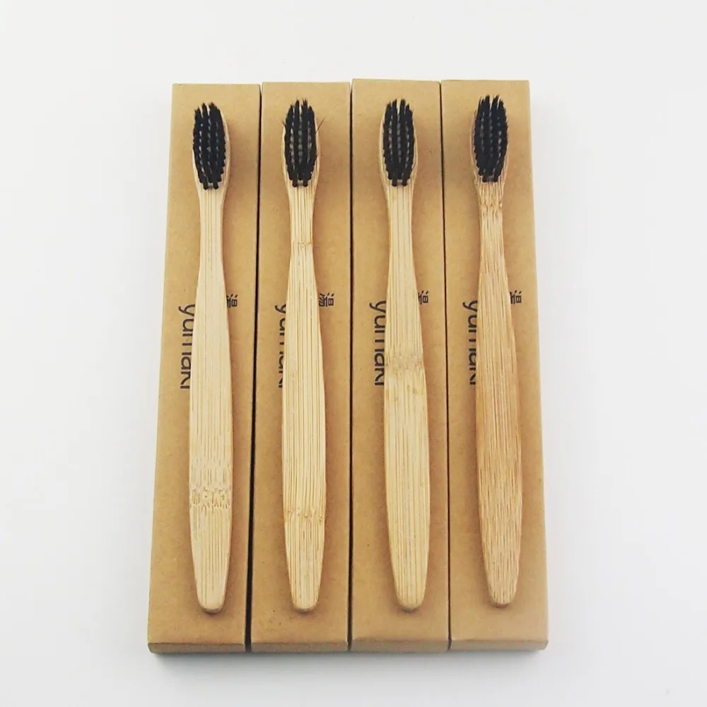 

4 Pieces Black 100% Bamboo Made Toothbrush Wood toothbrush Novelty Bamboo soft-bristle Capitellum Bamboo Fibre Wooden Handle