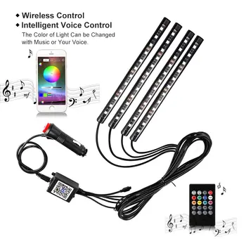 

Car LED Strip Light, Upgraded Remote and APP Two-in-one Control Multicoloured Music Car Interior Lights, 4pcs 48 LED, ST508