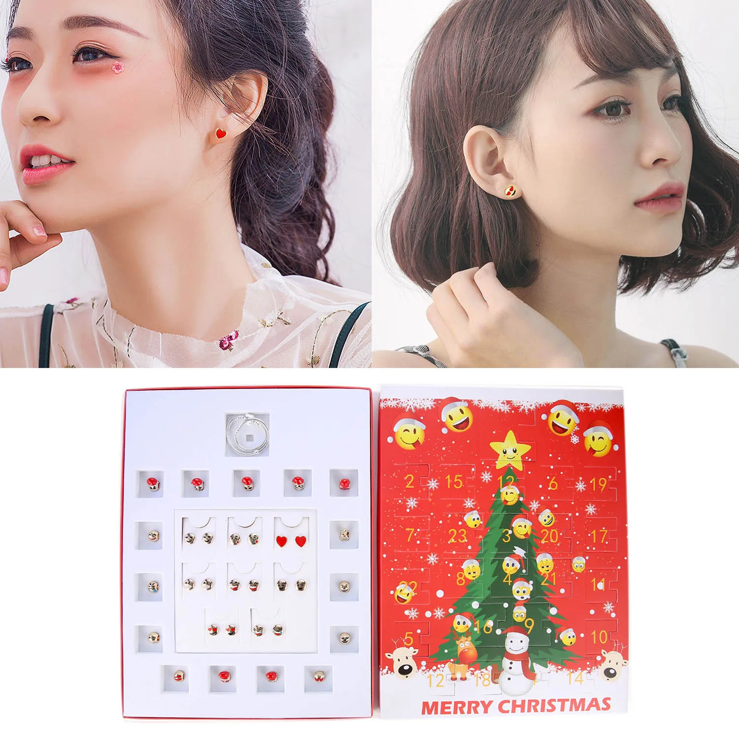 

Christmas Advent Countdown Calendar DIY 24 Days Charms Bracelet Emoji Beads Ear Studs Set Surprise Box Girl Women Xmas Gifts