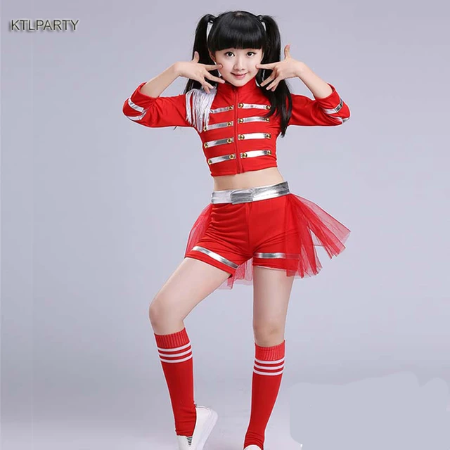 Della ragazza dei bambini rosso hip hop del ventre costume cheerleader  cheerleading Ginnastica vestito Jazz ballerino vestiti costume pantaloni  calza