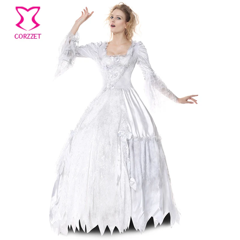 Викторианский готический зомби призрак невесты нарядное платье Белый Лолита косплей вампир труп графиня сексуальные костюмы на Хэллоуин для женщин