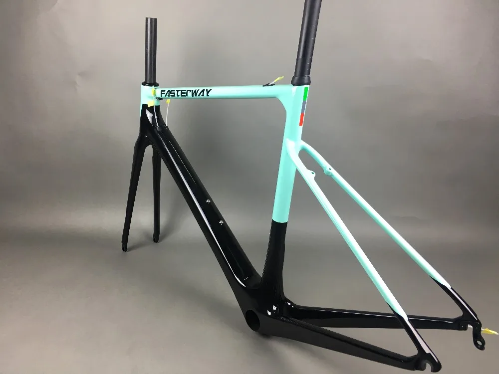 Excellent light blue 2019 TAIWAN FASTERWAY classic carbon road frameset UD weaves carbon bike frame:Frameset+Seatpost+Fork+Clamp+Headset 27