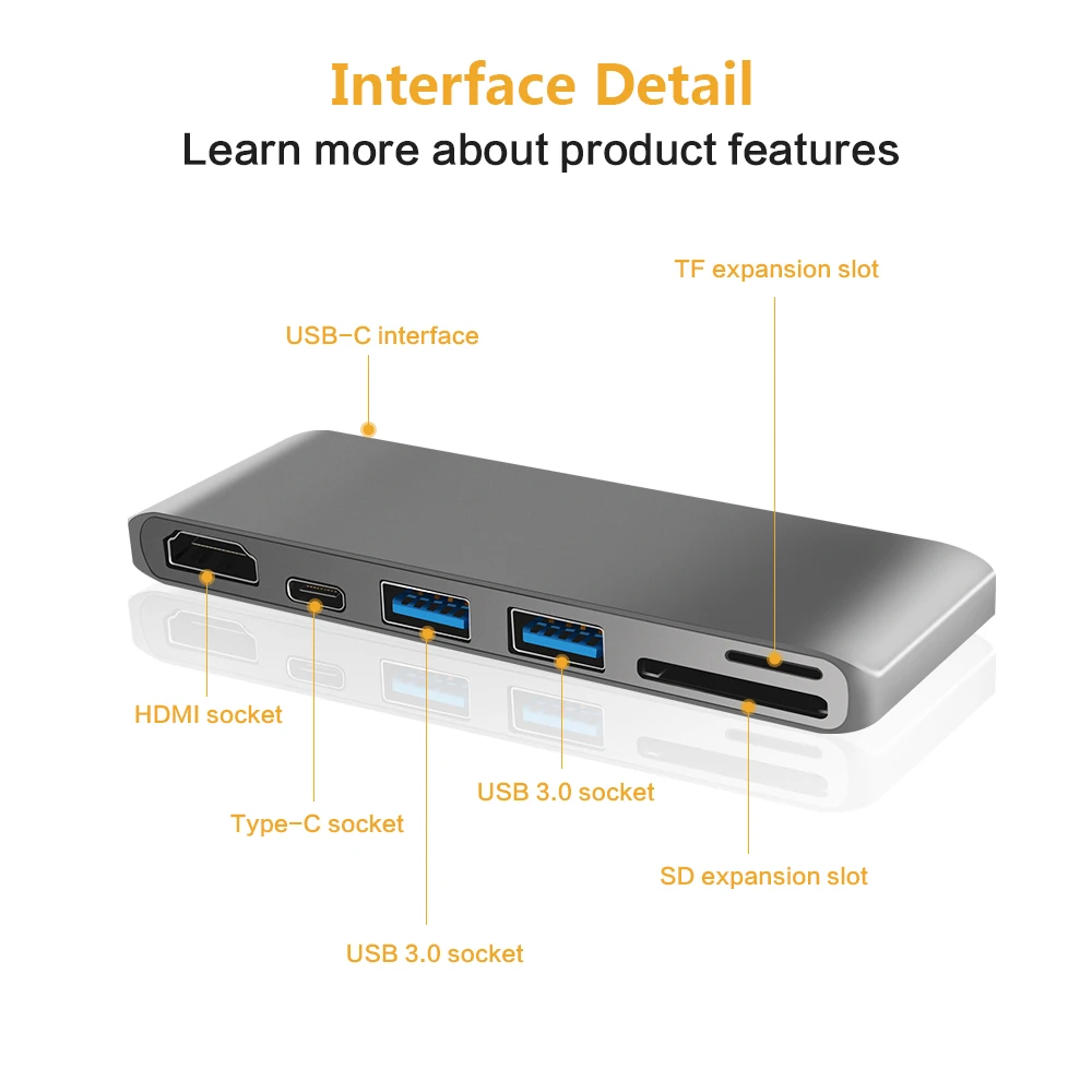 Высокое разрешение type-c 3,0 к HDMI/кард-ридер/концентратор адаптер 5 Гбит/с для нового Macbook Chromebook Pixel Surface Pro 4 Поддержка 4K