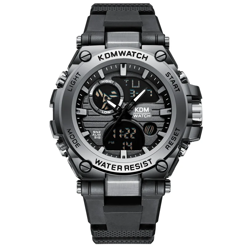 Relogio Masculino KDM Модные мужские спортивные часы мужской светодиодный цифровой кварцевые наручные часы мужские лучшие брендовые роскошные Цифровые часы - Цвет: silicone black