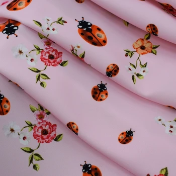 

Pink Background Ladybird Digital Printing Polyester Fabric Fashion Twill Fabrics Sewing Women Dress Tissu au Metre DIY Vestidos