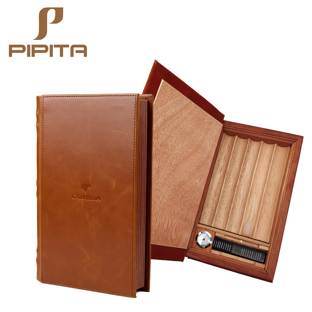 Travel Humidor, Leather Cigar Case,Spanish Cedar Wood Lined Book Shape Humidor with Hygrometer Cigar Cutter Humidifier,Gift Box Travel Humidor, Leather Cigar Case,Spanish Cedar Wood Lined Book Shape Humidor with Hygrometer Cigar Cutter Humidifier,Gift Box