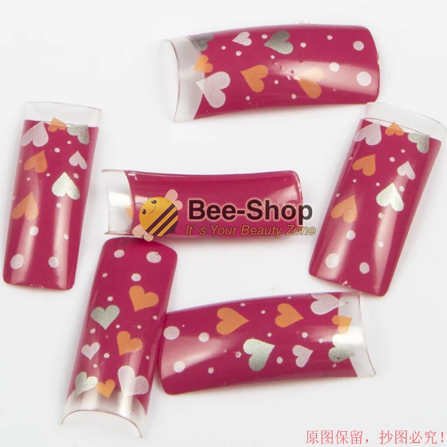 

100 Beauty Fake Acrylic Nail Tips Fashion Heart Style False Half Nail Tips Plastic False French Nail Art Tips UV Gel Design NEW