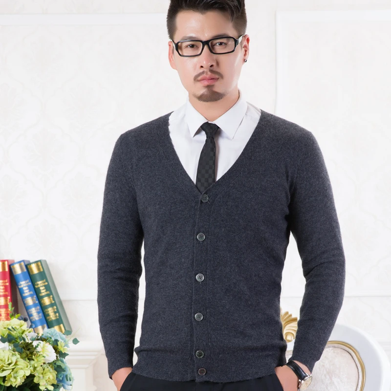 100% чистый кашемир вязаный свитер мужской Vneck кардиганы Высокое качество Новая