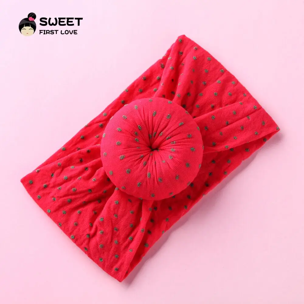 

1PCS Wide Dot Printed Headband with Pompom Round, Round Nylon Head wraps, Top Knot Nylon Turban Headband Hair Accessories