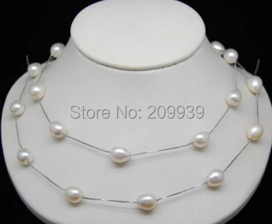 

huij 00972 Fine 8-9mm AAA+ white Oval pearl necklaces chain 36"Long