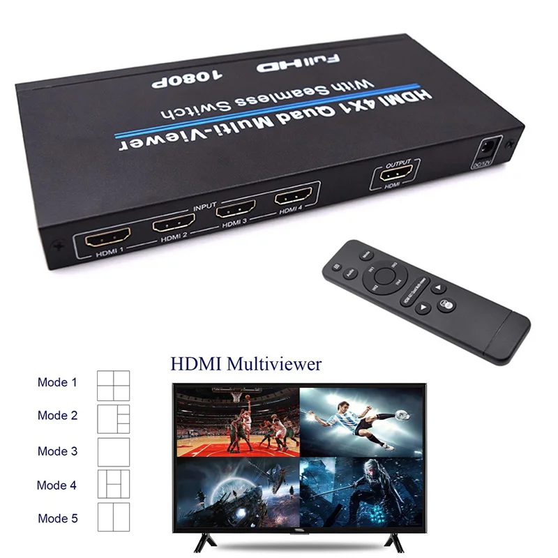 

New HDMI 4x1 Quad Multi-viewer Splitter Full HD 1080P Seamless Switching IR Control EM88
