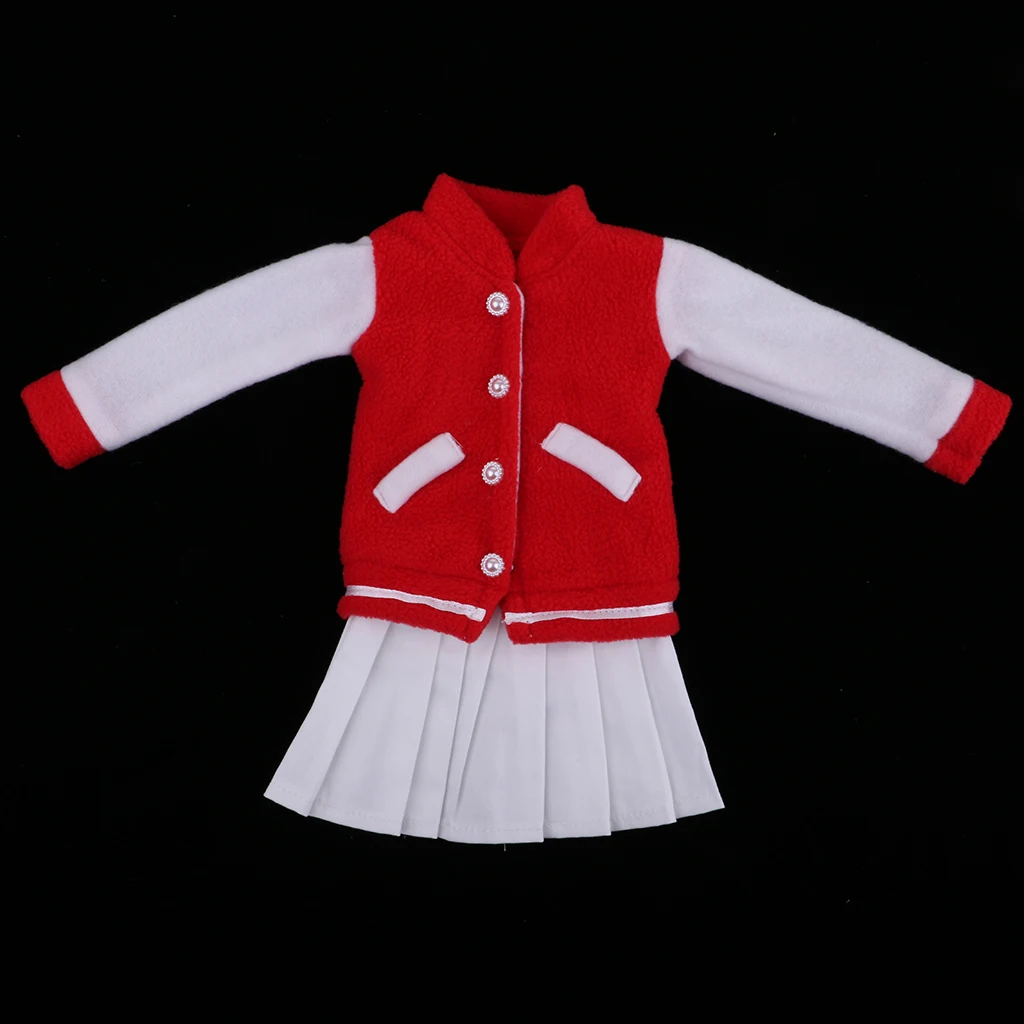 1/3 Student Baseball Uniform Plush Coat & White Sleeveless Dress for BJD Night Lolita Doll Gift