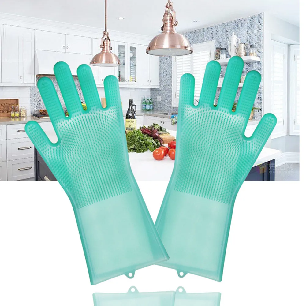 Magic Reusable Silicone Gloves Cleaning Brush Scrubber Gloves Heat