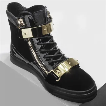 

2019 New Metal punk leather Sneakers men comfortable and breathable high-top Shoes