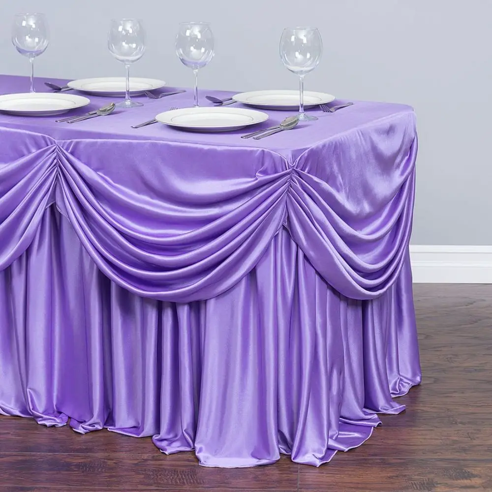 White luxury Table Skirt With Swag for Wedding Use Wedding Table Skirting with drape 5