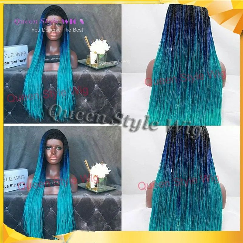 Beauty Braided Lace Front Wig Cochet Braid Black Teal Blue