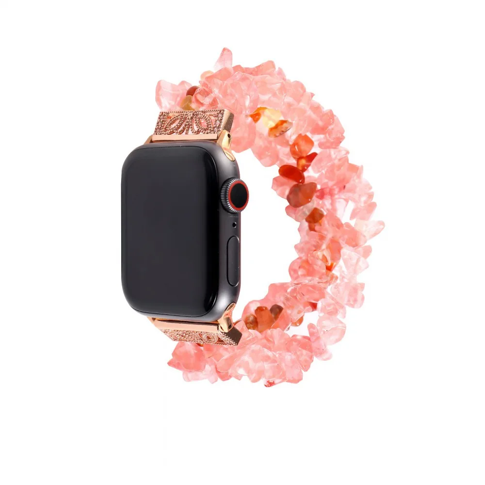 Ручной работы Для женщин Агат ремешок для наручных часов Apple Watch серии 1 2 3 4 5 на драгоценные эластичный браслет с камнями для наручных часов iWatch 38/40 мм/42 44 мм Длина браслета