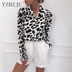 YZBZJC весна-осень Европейские и американские взрывы Повседневная леопардовая шифоновая блузка с длинными рукавами